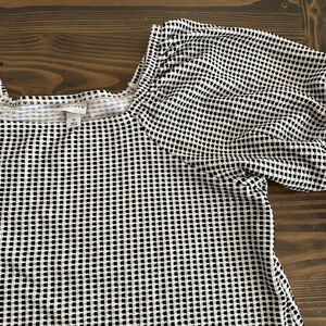 Ava & Viv Gingham Puff Sleeve Square Neck Top Black White Women’s 2X Cottagecore